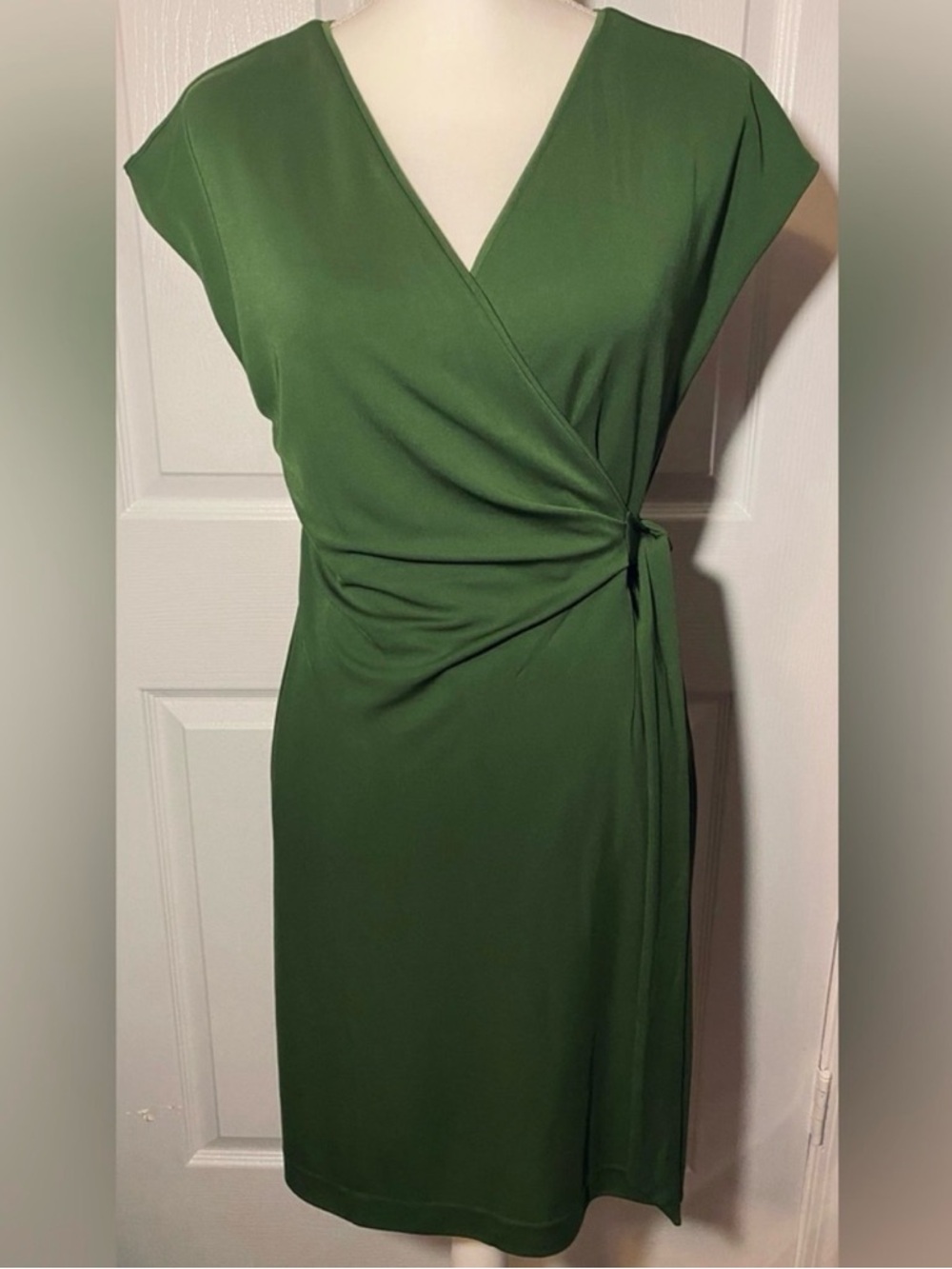 Anne Taylor Petite Olive Green MIDI Wrap Dress Size 6P